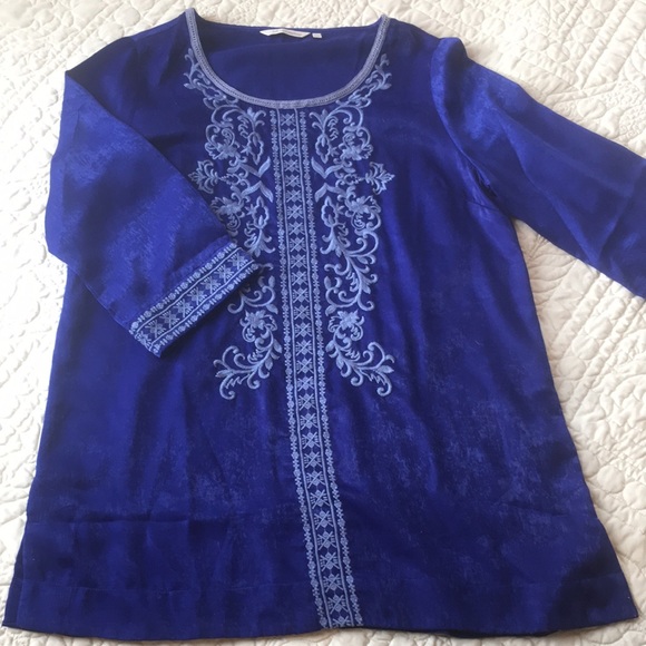 Soft Surroundings Safiya Royal Blue Embroidered Tunic Top size Large - Picture 6 of 16
